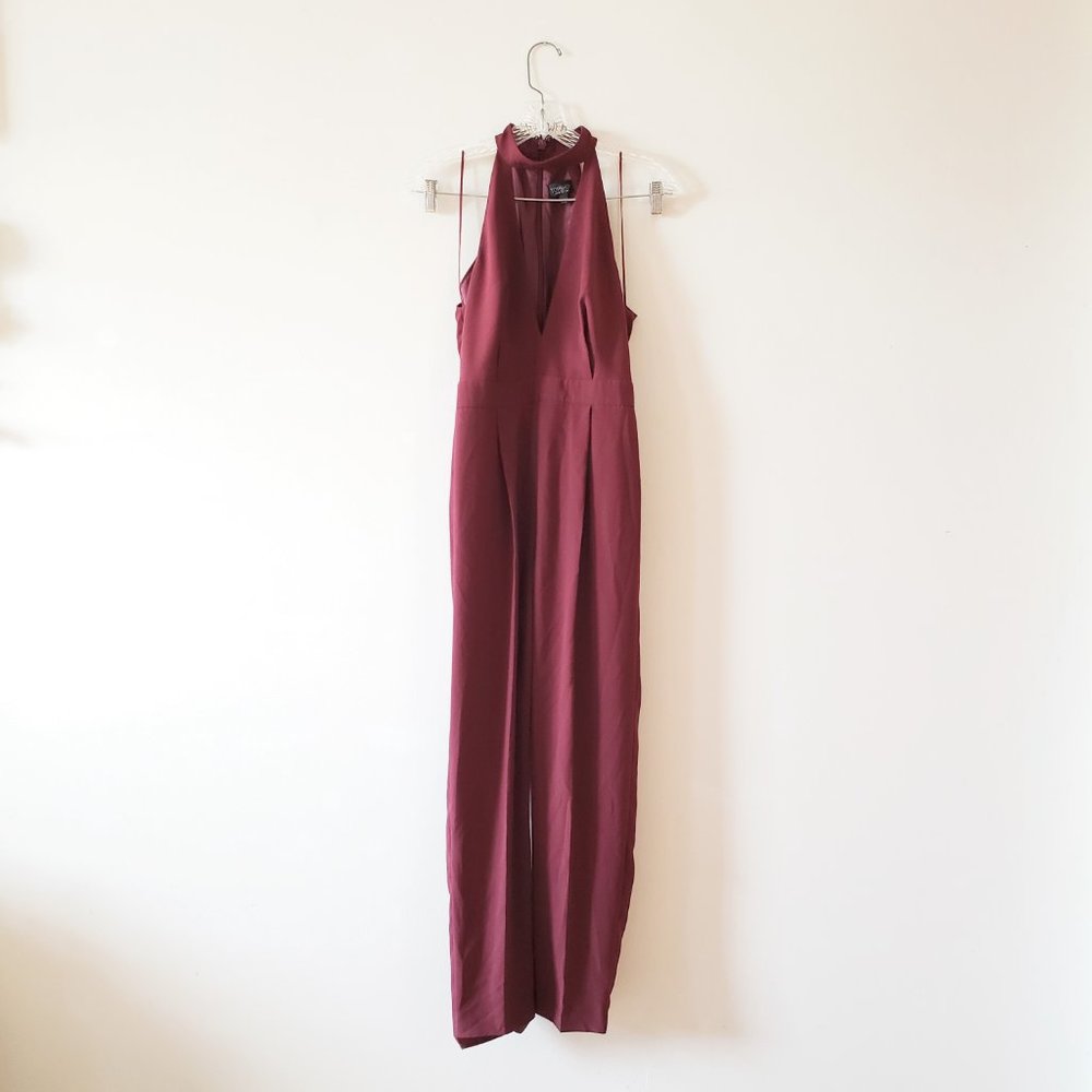 *SOLD Topshop Burgundy Plunging Neckline Jumpsuit 2 - Picture 2 of 8